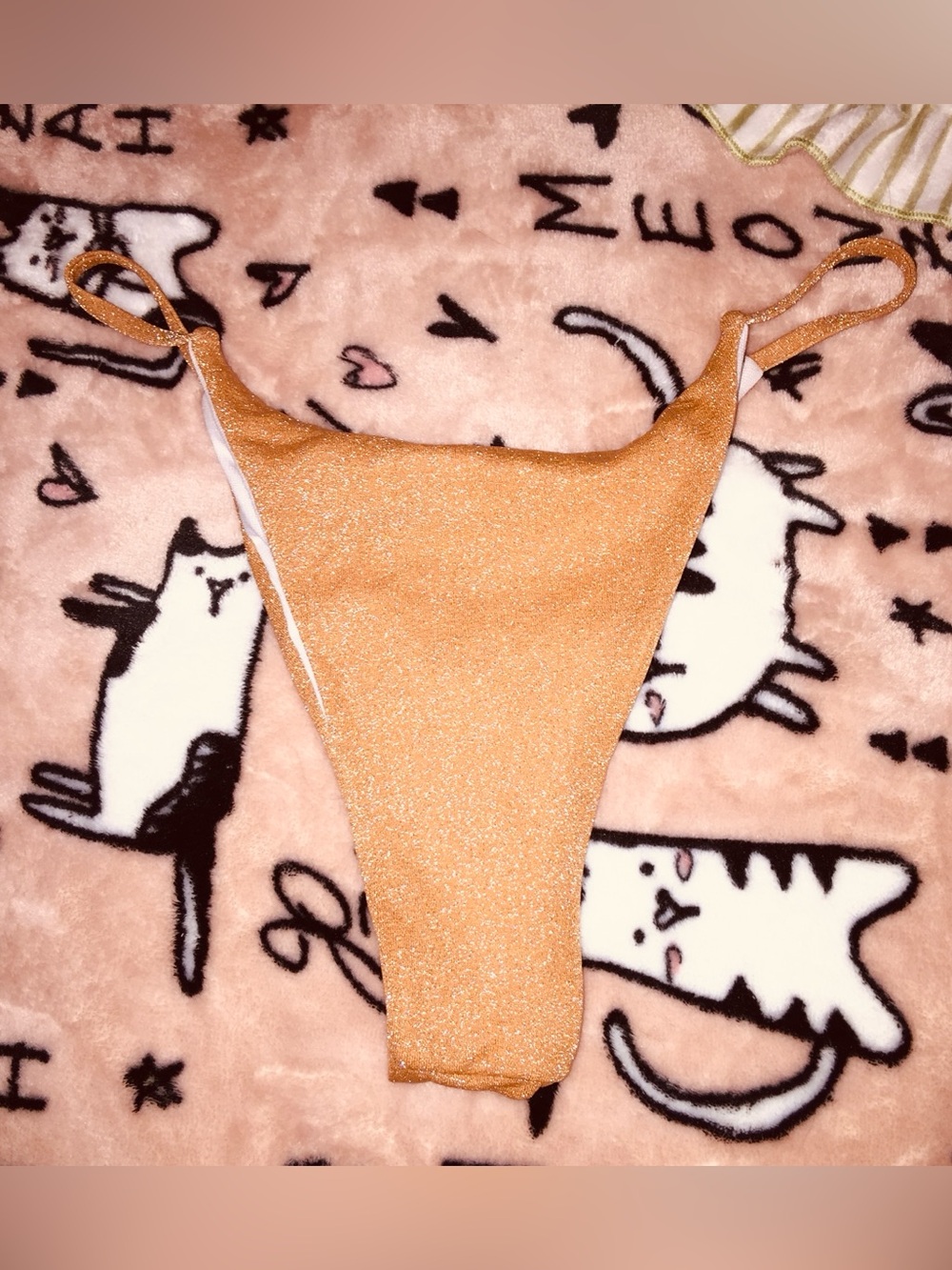 Sparkling Orange/Gold Shimmer Thong Bikini Bottom, NWOT, XS Bottoms Only